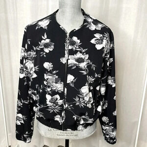 JULES & LEOPOLD Floral Lined Bomber Jacket with Pockets, Size M
